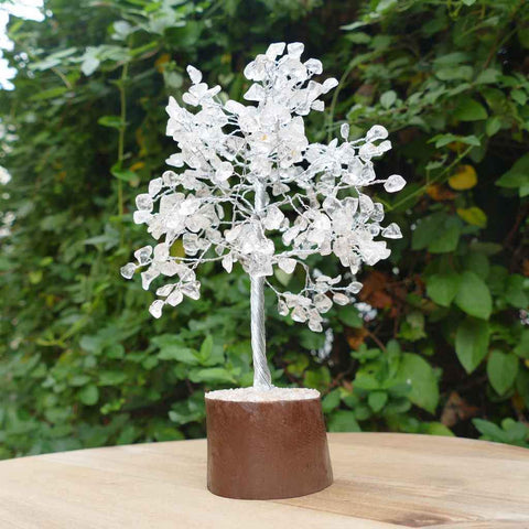 Clear Crystal Quartz Gemstone Tree - MEDIUM - Silver Branches with Brown Base - Crystal Healing