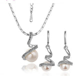 Swarovski Crystal Elements - Pearl and Crystal - Necklace and Earrings Set White Gold Plate - Christmas Gift Idea