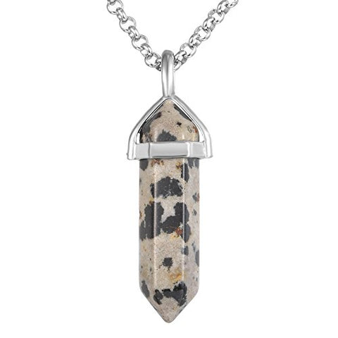 Dalmation-Jasper-Double-Point-Necklace-FREE-Stainless Steel Chain