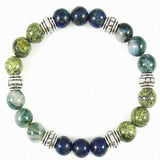 Crystal Gemstone Bracelet - Handcrafted - Natural Chrysocolla, Moss Agate, and Serpentine 8mm