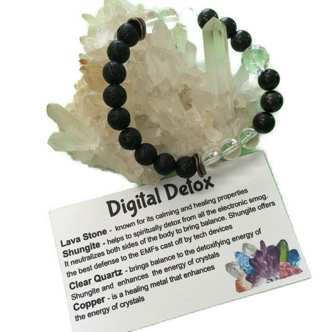 Digital Detox EMF Protection Healing Crystal Gemstone and Lava Beads Bracelet - Aromatherapy Diffuser - Handcrafted