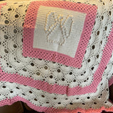 Guardian Angel Motif and Shell Design Heirloom Blanket - Baby PINK - Cot Blanket - Christening - Gift - Throw - Afghan - Shawl - Hand Crocheted