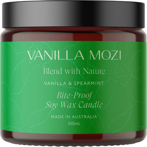Vanilla Mozi Insect Repellent Soy Wax Candle - Spearmint and Vanilla - Large - 500m