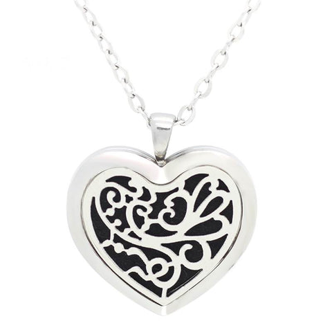 Filigree Butterfly Floral Heart Design Aromatherapy Essential Oil Diffuser Necklace Silver - Free Chain - Mothers Day Gift Idea