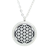 Flower of Life Aromatherapy Essential Oil Diffuser Necklace Silver with Crystals - Free Chain - Mothers Day Gift Idea