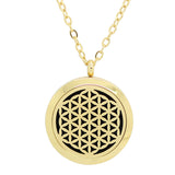 Flower of Life Aromatherapy Essential Oil Diffuser Necklace - 14k Gold Plate 30mm - Free Chain - Mothers Day Gift Idea
