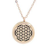 Flower of Life Aromatherapy Essential Oil Diffuser Necklace - 14k Rose Gold Plate 25mm - Free Chain - Mothers Day Gift Idea