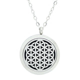 Flower of Life Aromatherapy Essential Oil Diffuser Necklace Silver - Free Chain - Mothers Day Gift Idea