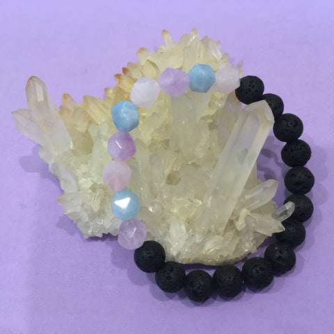 Geometric Amethyst, Aquamarine, Rose Quartz and Lava Stone Healing Aromatherapy Diffuser Bracelet