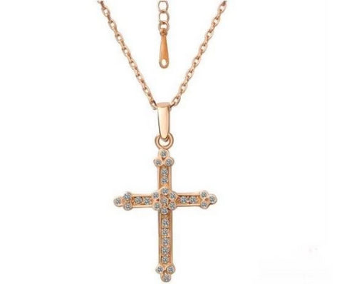 Swarovski Crystal Elements - Cross Necklace - Rose Gold Plate - Gift idea