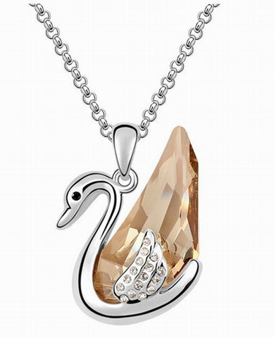 Swarovski Crystal Elements - GOLD Swan Design Necklace - Platinum Plate - Gift Idea