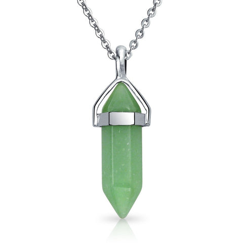 Green-Aventurine-Double-Point-Necklace-FREE-Stainless Steel Chain