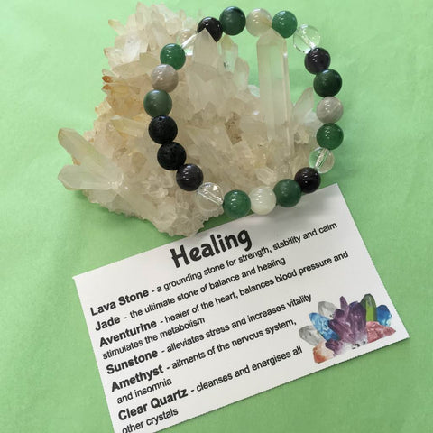 Healing Crystal Gemstone and Lava Beads Bracelet - Aromatherapy Diffuser - Handcrafted