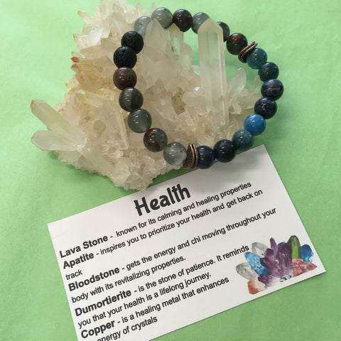 Health and Healing Crystal Gemstone and Lava Beads Bracelet - Aromatherapy Diffuser - Handcrafted