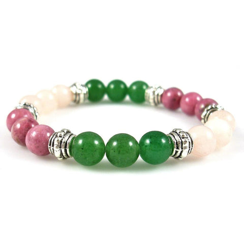 Heart Chakra Balancing Healing Crystal Gemstone Bracelet - Handcrafted 8mm - Green Aventurine, Pink Rhodonite, and Rose Quartz