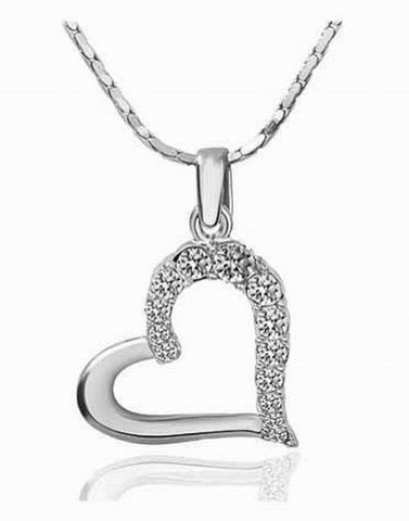 Heart Design Necklace - White Gold Plate - with Swarovski Crystal Elements - Gift Idea