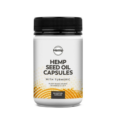 Hemp Seed Oil Capsules with Turmeric - Immune Support - 100 Soft Gel Capsules