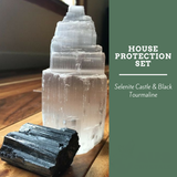 House Protection Set - Selenite and Black Tourmaline - Crystal Healing