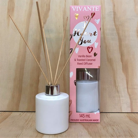 I HEART YOU Aromatherapy Reed Diffuser 145ml - Vanilla Bean and Toasted Caramel - Vivante -  Mothers Day Gift Idea