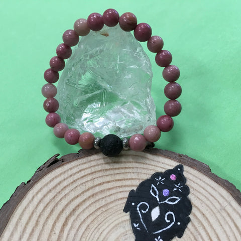 Kid's Rhodochrosite and Lava Stone Aroma Diffuser Bracelet - Compassion, Deep Love and Comfort - The Holistic Shop in Wagga Wagga