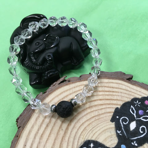 Kid's Clear Crystal Quartz and Lava Stone Aroma Diffuser Bracelet - Spiritual, Emotional and Physical Protection - The Holistic Shop in Wagga Wagga