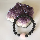 Natural Gemstone Heart and Lava Aromatherapy Bracelet - Hematite Spacers 8 mm - Handcrafted