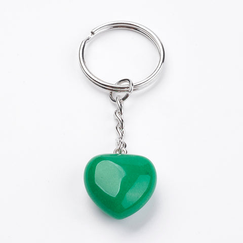 Jade Gemstone Crystal Puff Heart Key Chain - Luck, Harmony and Balance