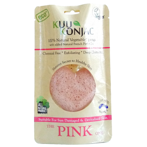 KUU Konjac Pink Clay Heart Sponge - for Tired, Devitalised or Sun Exposed Skin Types.