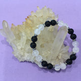 Kid's Protection Healing Crystal Gemstone Bracelet - Handcrafted - Black Tourmaline and Selenite 8mm