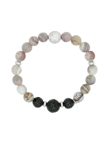 Botswana Agate Crystal, Gemstone and Lava Aromatherapy Essential Oil Diffuser Bracelet - Gift Idea