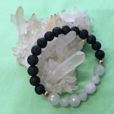 Geometric Rose Quartz and Lava Stone Aromatherapy Diffuser Bracelet - unconditional love and protection