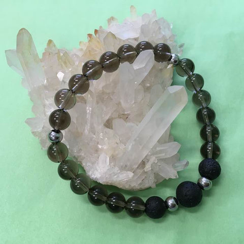 Ladies Smokey Quartz and Lava Stone Aroma Diffuser Bracelet - the stone of endurance