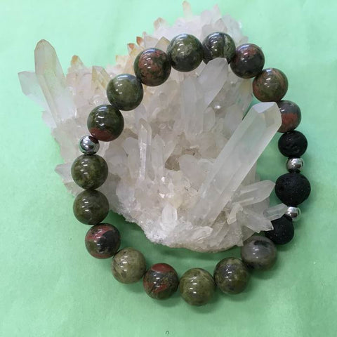 Unakite and Lava Stone Aromatherapy Diffuser Bracelet - the stone of couples