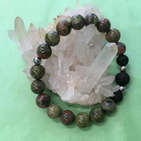 Ladies Unakite and Lava Stone Aroma Diffuser Bracelet - the stone of couples