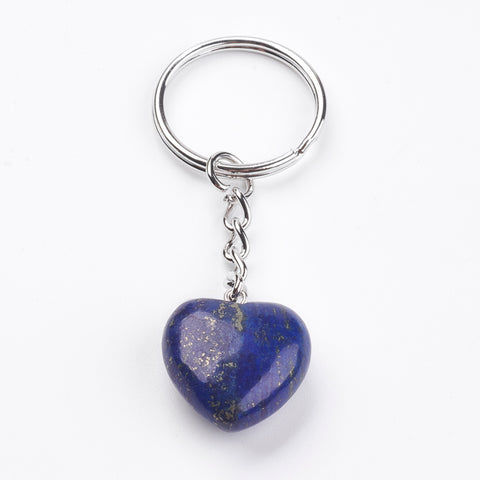Lapis Lazuli Crystal Gemstone Puff Heart Key Chain - Stress, Communication, Intuition and Inner Power