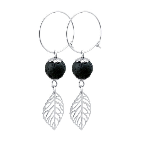 Aromatherapy Lava Stone Drop Earrings embellished with Feather Charm