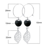 Aromatherapy Lava Stone Drop Earrings embellished with Feather Charm