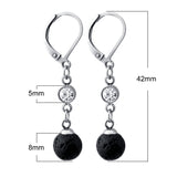 Aromatherapy Lava Stone Drop Earrings embellished with Clear Swarovski Crystal