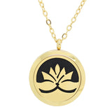 Lotus Flower Aromatherapy Essential Oils Diffuser Necklace - 14k Gold Plate 30mm - Free Chain - Mothers Day Gift Idea