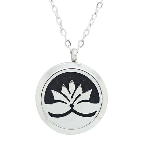 Lotus Flower Design Aromatherapy Essential Oil Diffuser Necklace Silver - Free Chain - Mothers Day Gift Idea