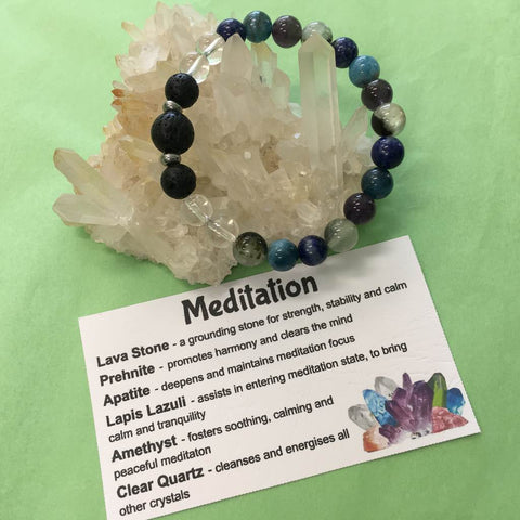 Meditation Healing Crystal Gemstone and Lava Beads Bracelet - Aromatherapy Diffuser - Handcrafted