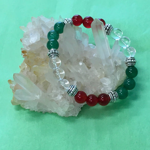 Business Support Success Crystal Gemstone Bracelet - Green Aventurine, Red Carnelian and Clear Quartz - Aromatherapy Version Available