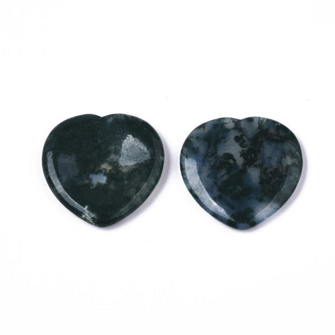 Moss Agate Heart Shaped Thumb Worry Stone 40mm - Growth, Nurturing and New Beginnings - Healing Crystal - Gift Idea
