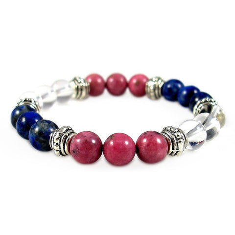 Multiple Sclerosis Support Healing Crystal Gemstone Bracelet - Handcrafted - Clear Quartz, Lapis Lazuli, and Rhodonite 8mm