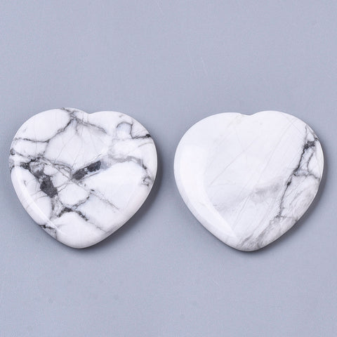 Howlite Heart Shaped Thumb Worry Stone 40mm - Calming, Anxiety and Creativity - Healing Crystal - Gift Idea