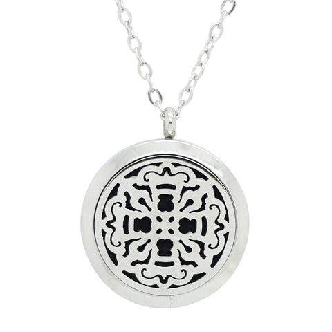 NEW Medieval Cross Design Aromatherapy Essential Oil Diffuser Necklace - Silver 25mm - Free Chain - Mothers Day Gift Idea