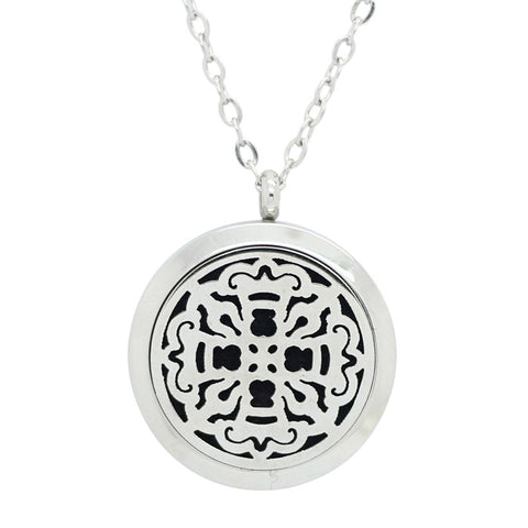 NEW Medieval Cross Design Aromatherapy Essential Oil Diffuser Necklace - Silver 25mm - Free Chain - Mothers Day Gift Idea