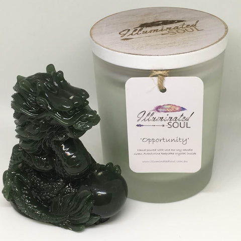 Green Aventurine Crystal Gemstone Candle - Soy Wax - Opportunity - Gift Idea