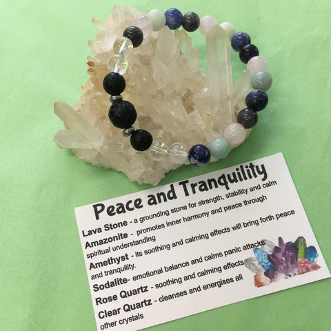 Peace and Tranquillity Healing Crystal Gemstone and Lava Beads Bracelet - Aromatherapy Diffuser - Handcrafted