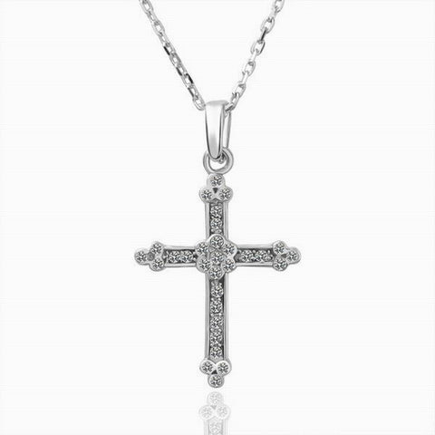 Square Cross Pendant on Silver Filagree Chain - Swarovski© Crystal